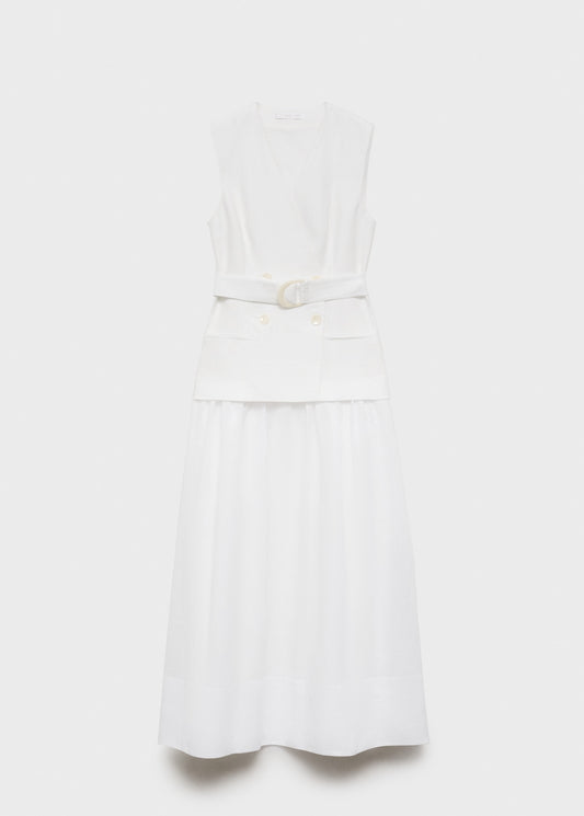 Combined woven dress with belt