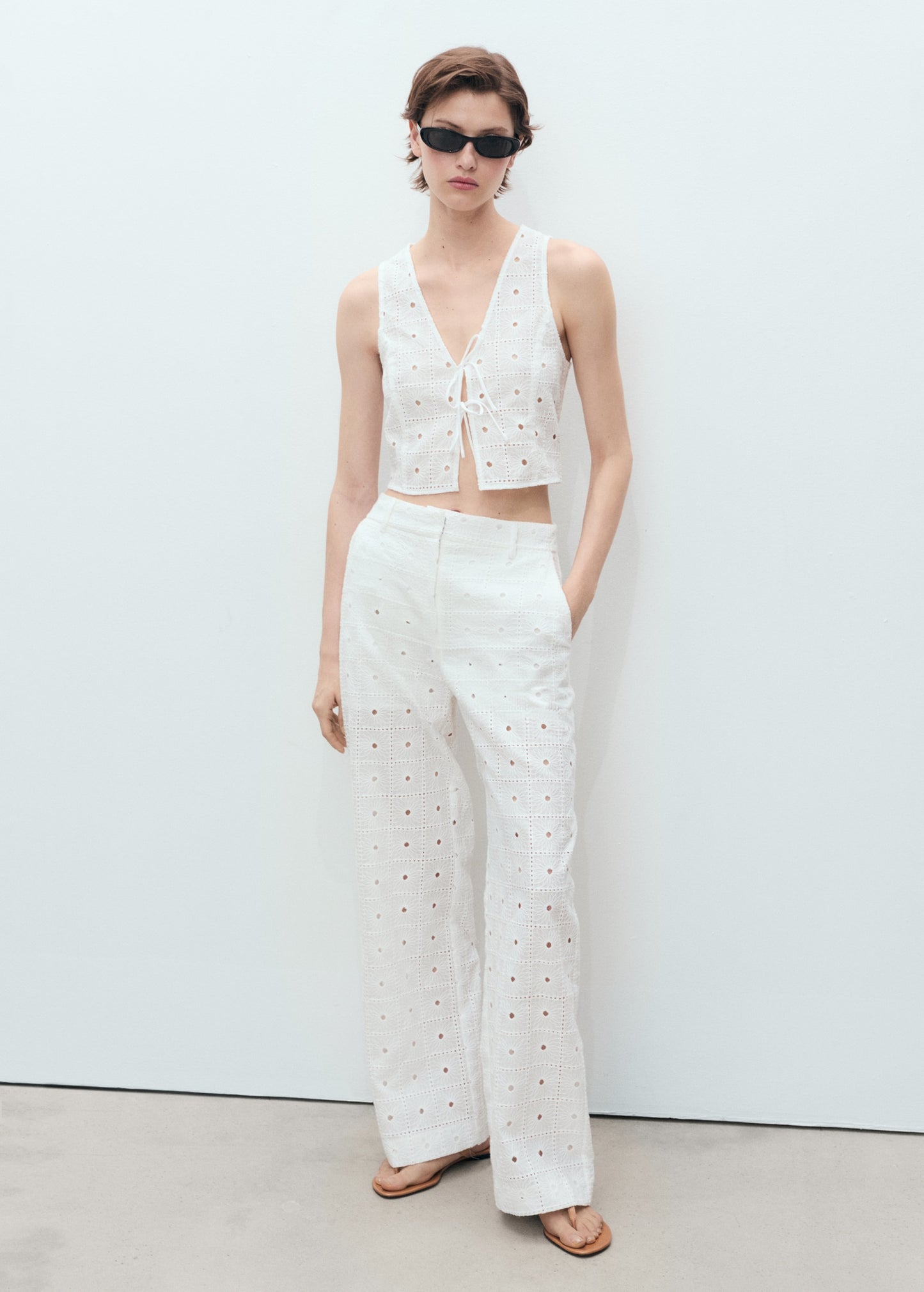 Straight-fit embroidered cotton trousers