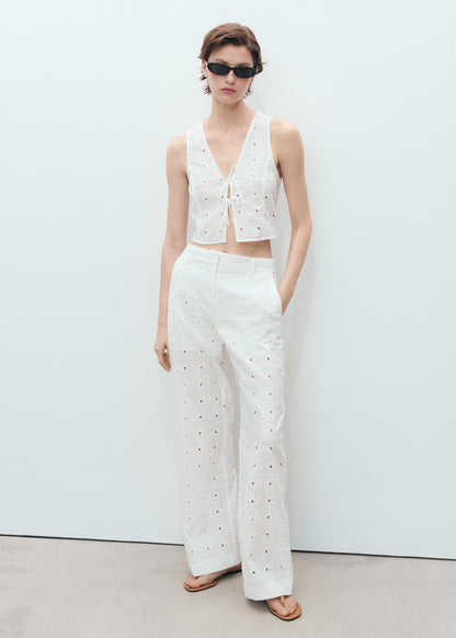 Straight-fit embroidered cotton trousers