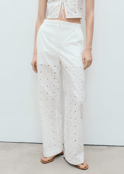 Straight-fit embroidered cotton trousers