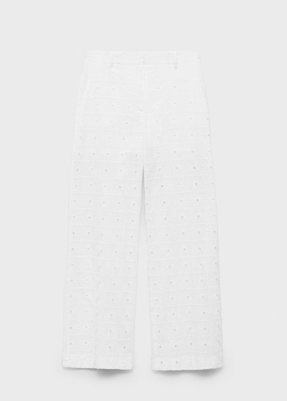 Straight-fit embroidered cotton trousers