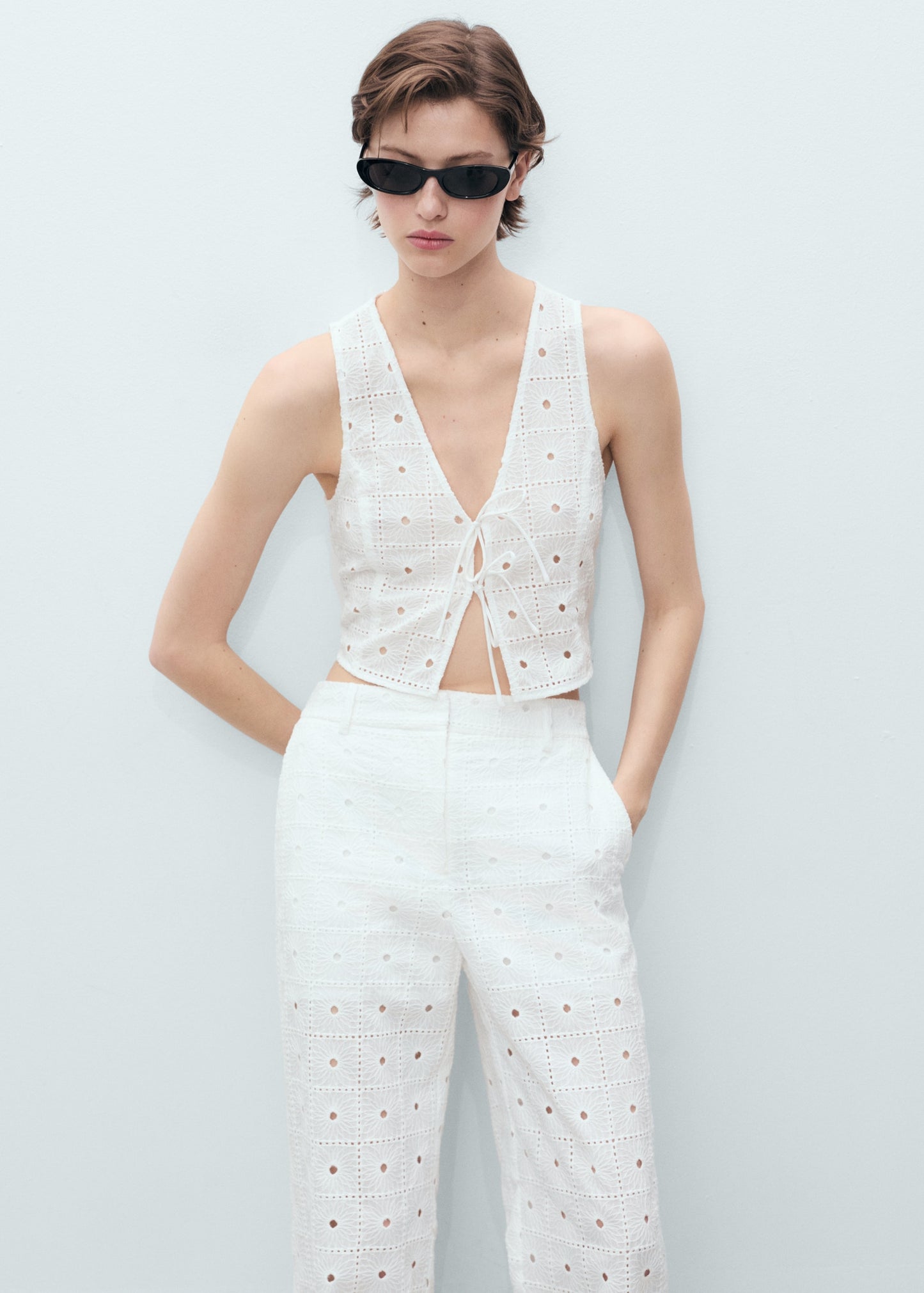 Straight-fit embroidered cotton trousers