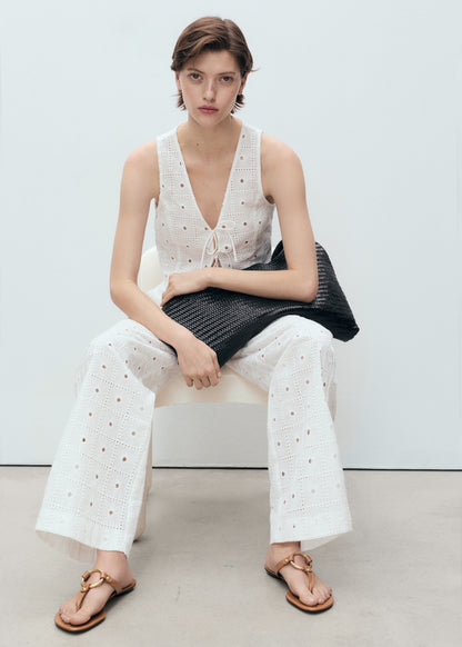 Straight-fit embroidered cotton trousers