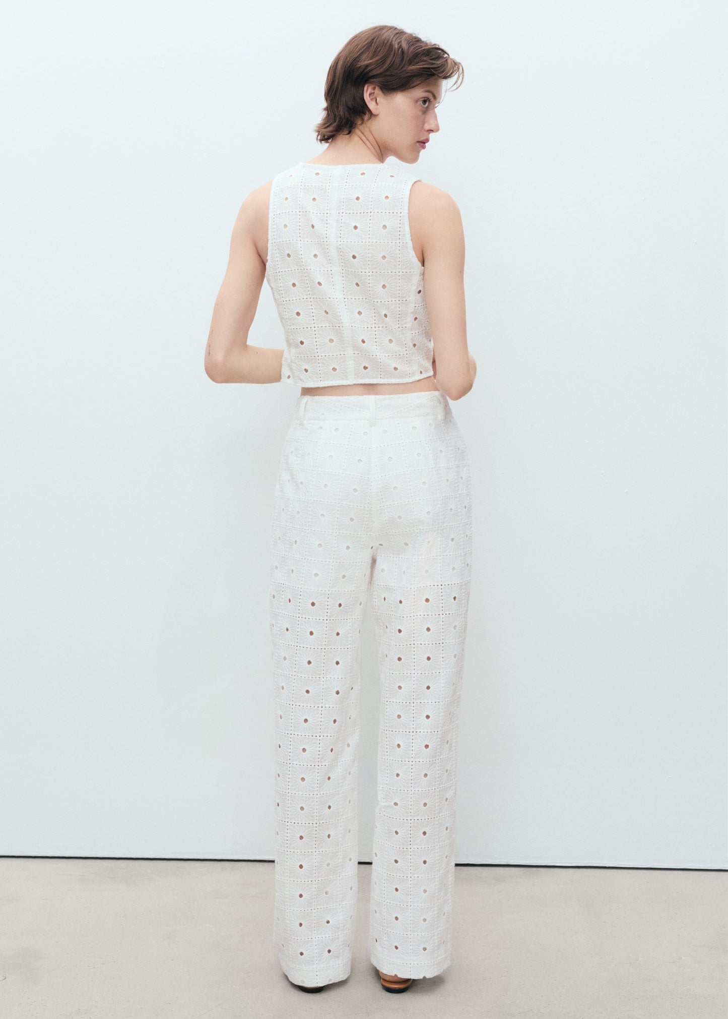 Straight-fit embroidered cotton trousers