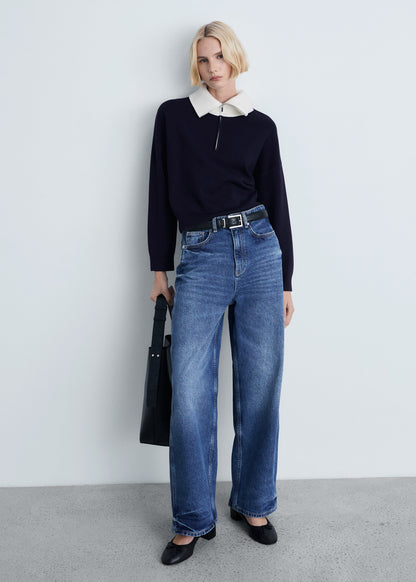 Contrast collar knit sweater