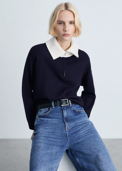 Contrast collar knit sweater