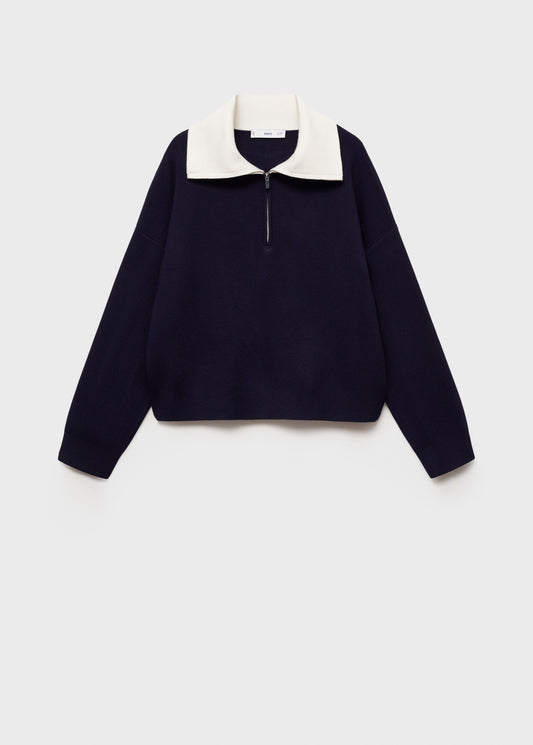 Contrast collar knit sweater