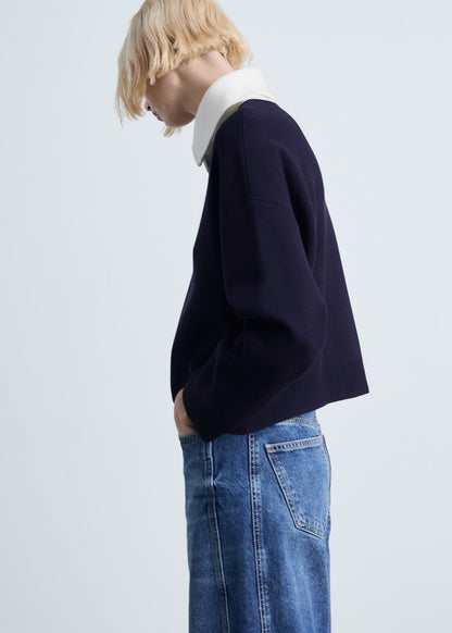 Contrast collar knit sweater
