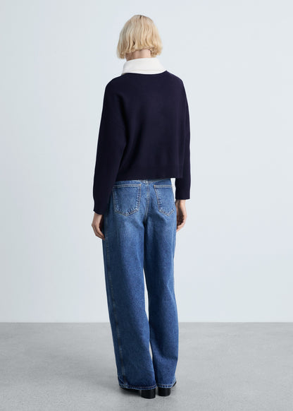 Contrast collar knit sweater