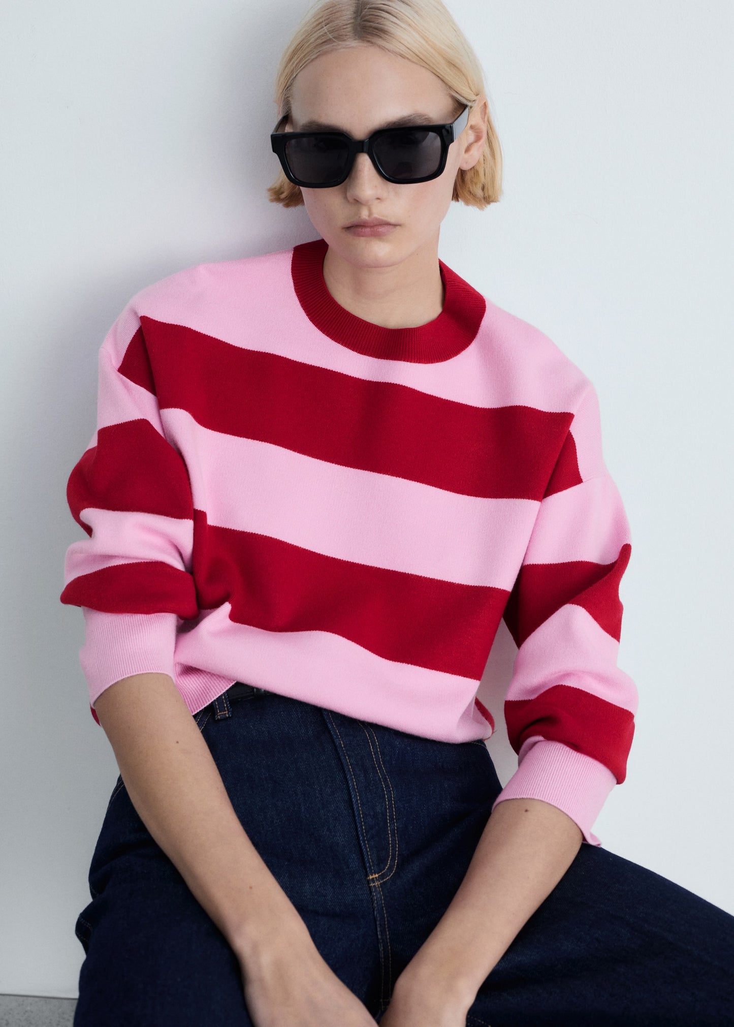 Round-neck striped sweater