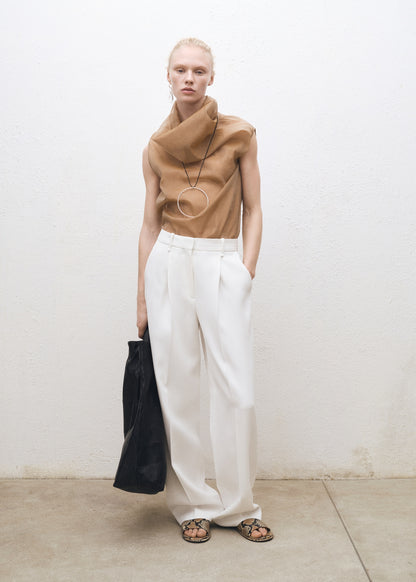 Silk blouse with asymmetrical neckline