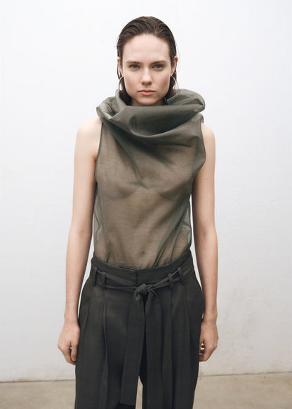 Silk blouse with asymmetrical neckline