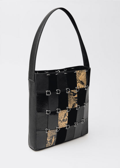 Combined-patchwork leather bag