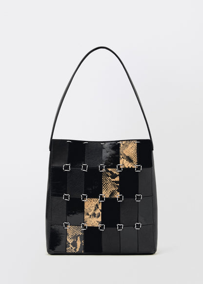 Combined-patchwork leather bag