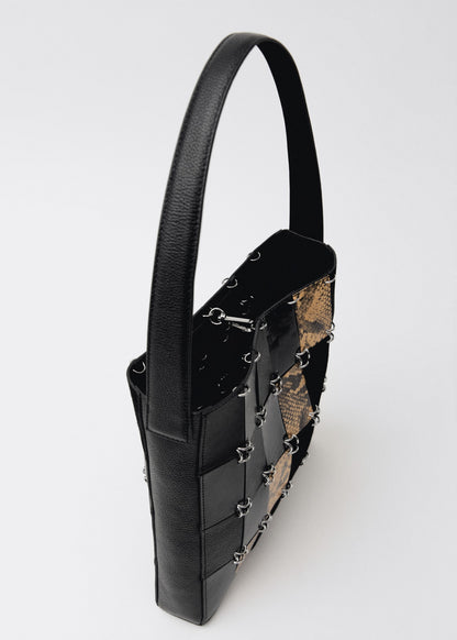 Combined-patchwork leather bag