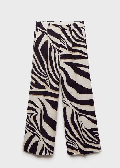 Zebra pleated wide leg trousers