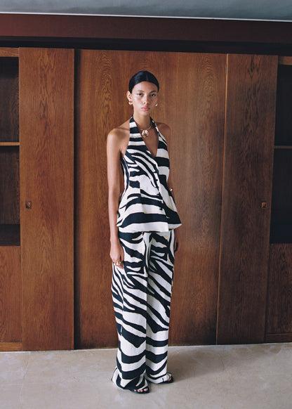 Zebra pleated wide leg trousers