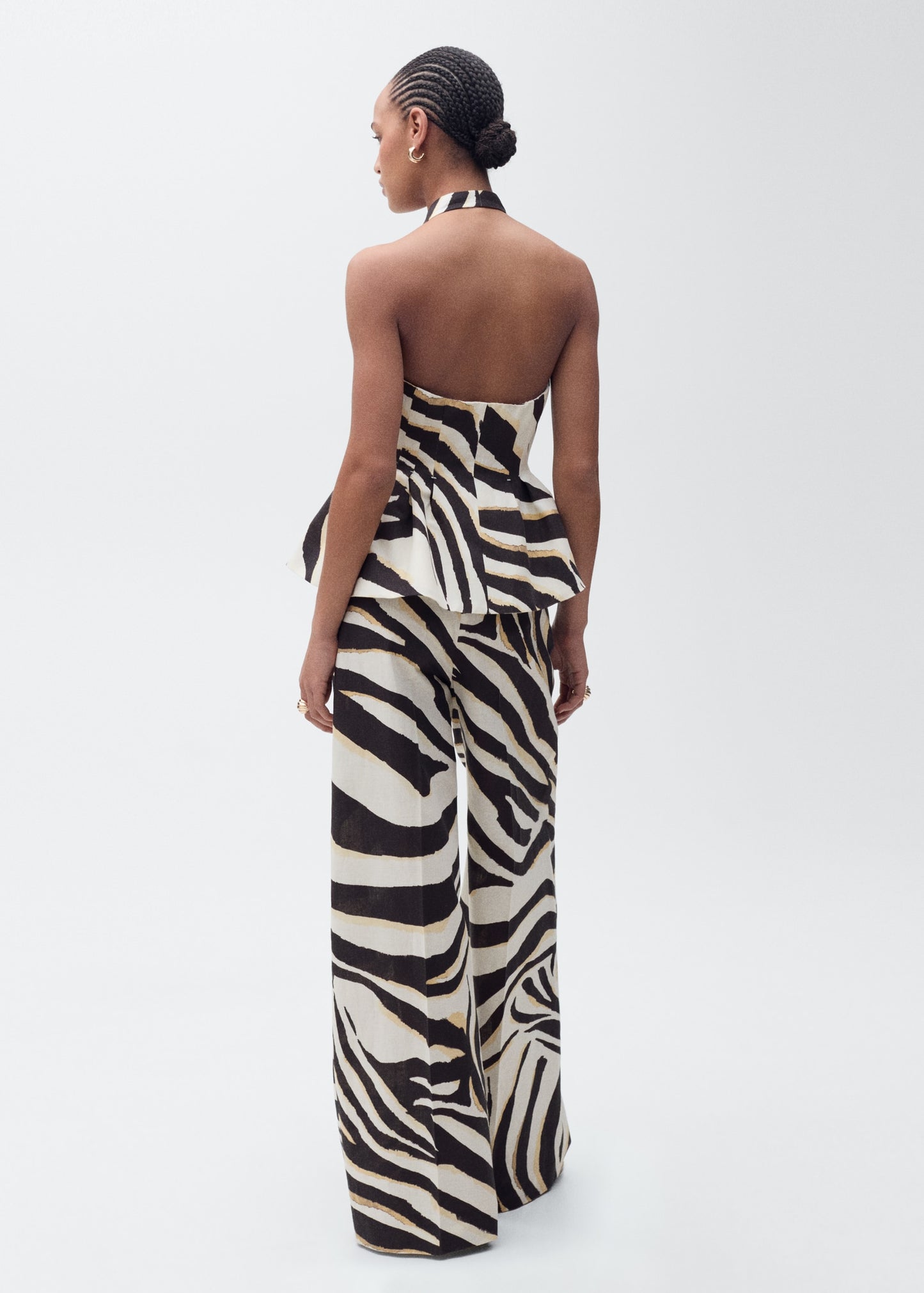 Zebra pleated wide leg trousers