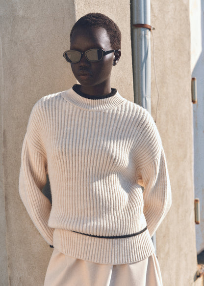 Perkins-neck sweater with contrasting details