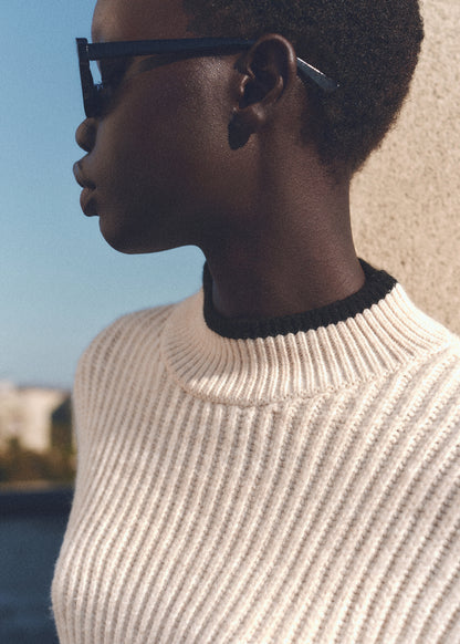 Perkins-neck sweater with contrasting details