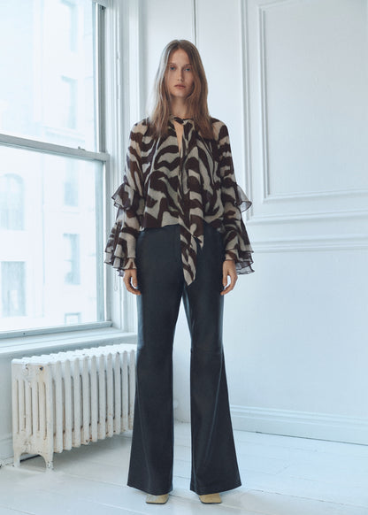 Printed blouse with flared sleeves