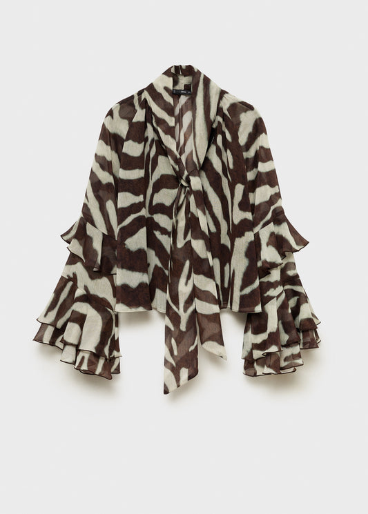 Printed blouse with flared sleeves