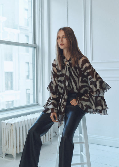 Printed blouse with flared sleeves