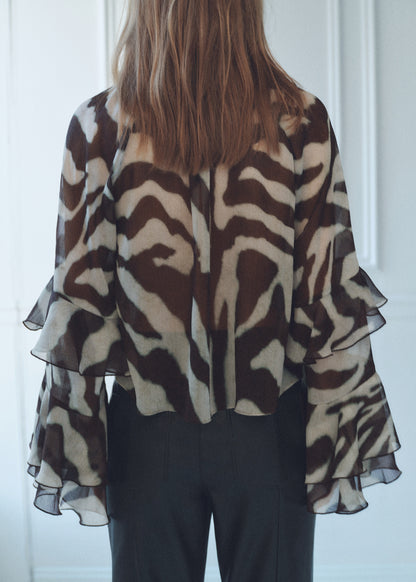 Printed blouse with flared sleeves