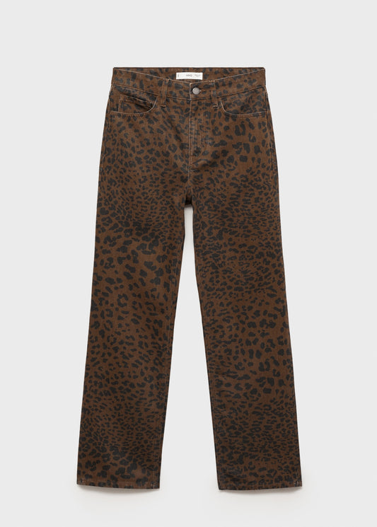 Leopard-print straight jeans