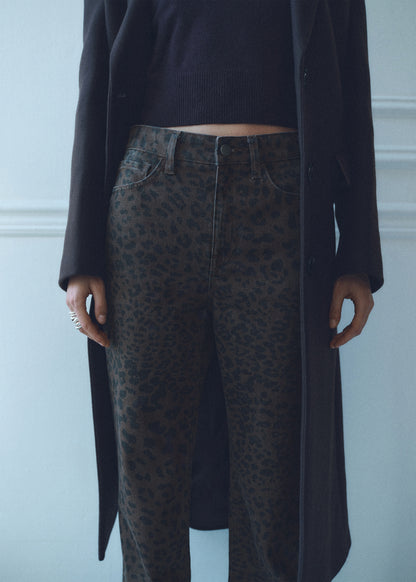 Leopard-print straight jeans