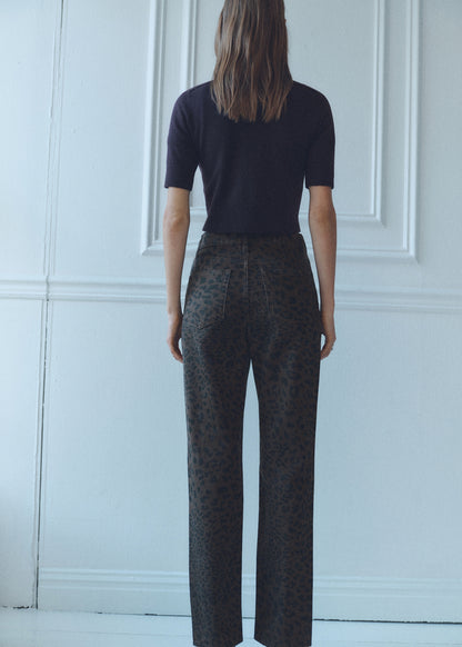 Leopard-print straight jeans