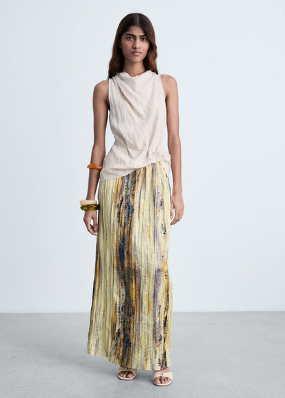 Long satin textured skirt