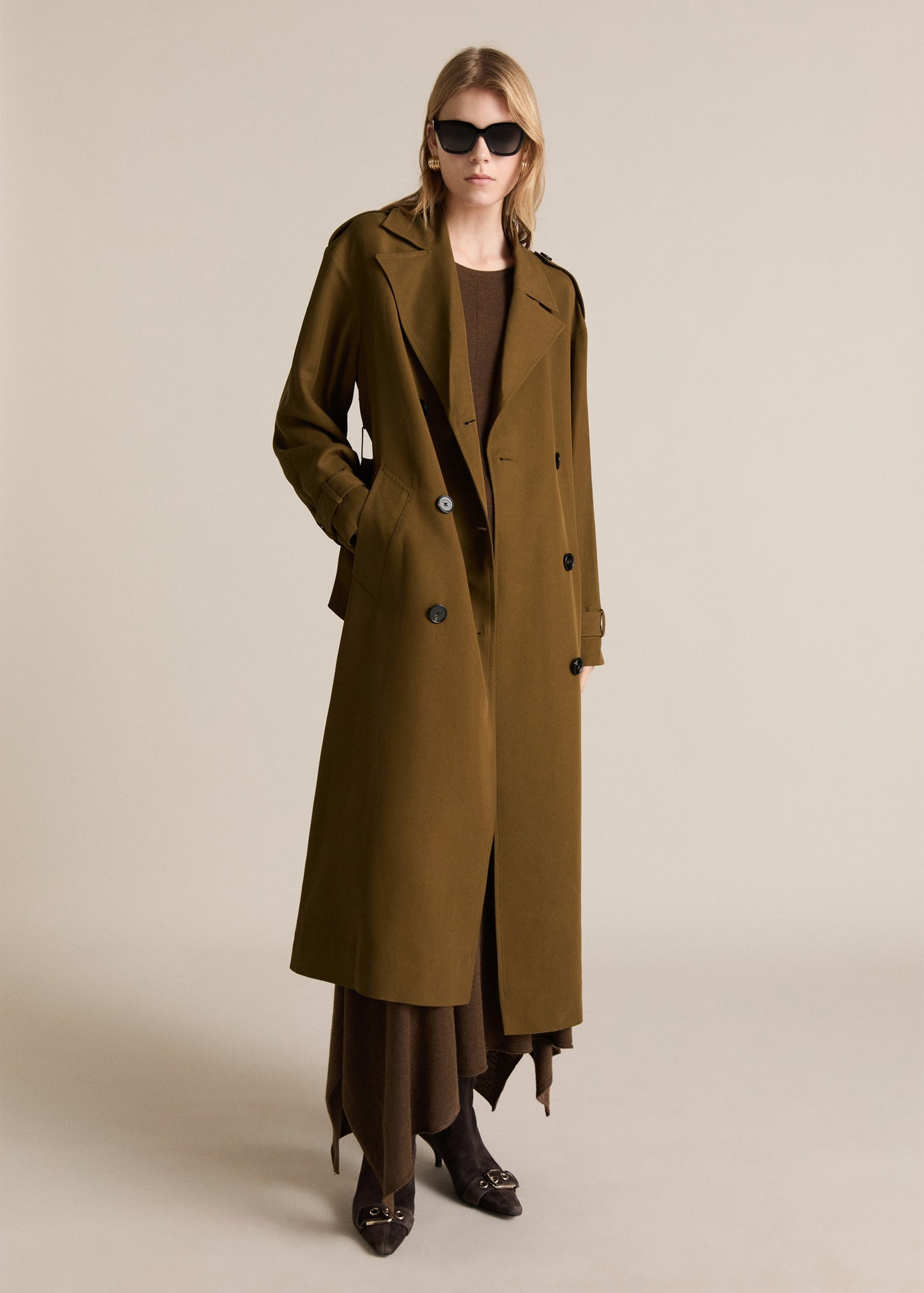 Oversized long lyocell trench coat