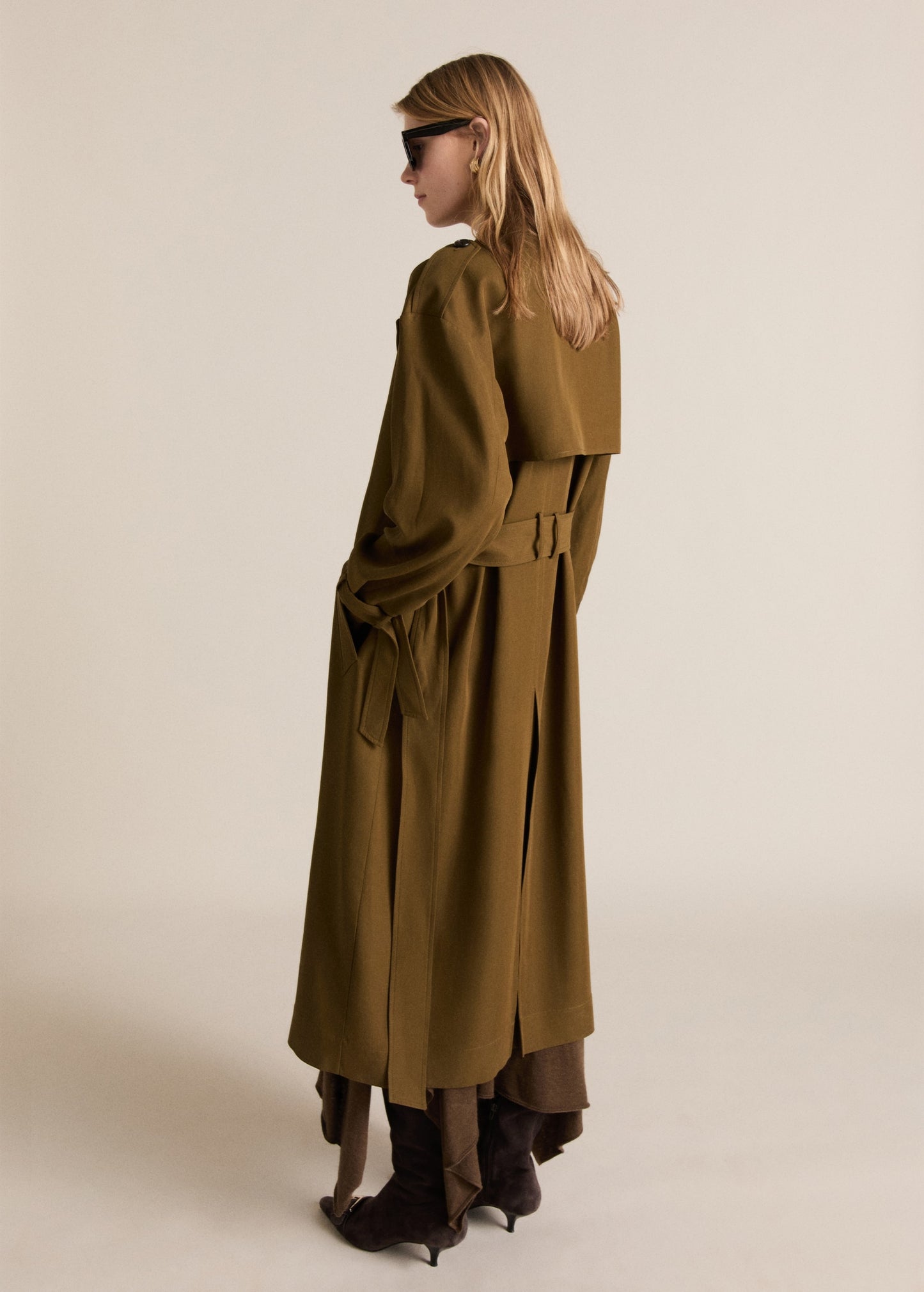 Oversized long lyocell trench coat