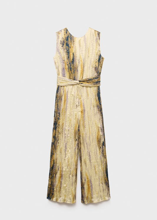 Long satin textured jumpsuit