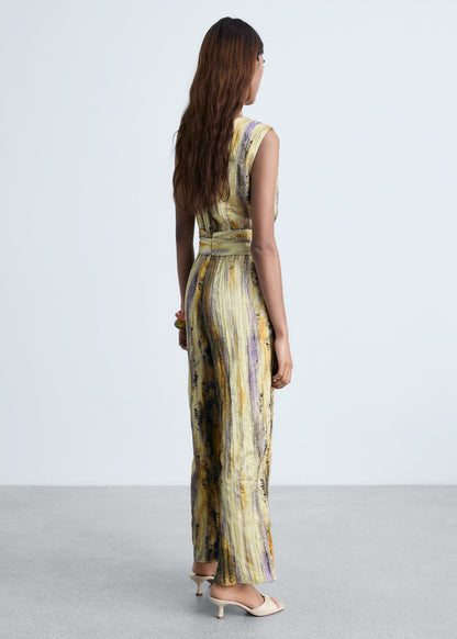 Long satin textured jumpsuit