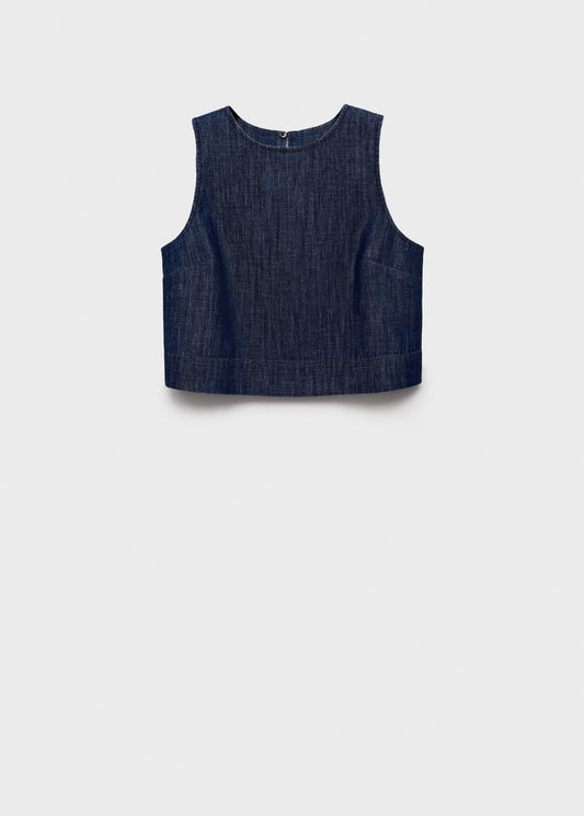 Rinse-wash denim crop top