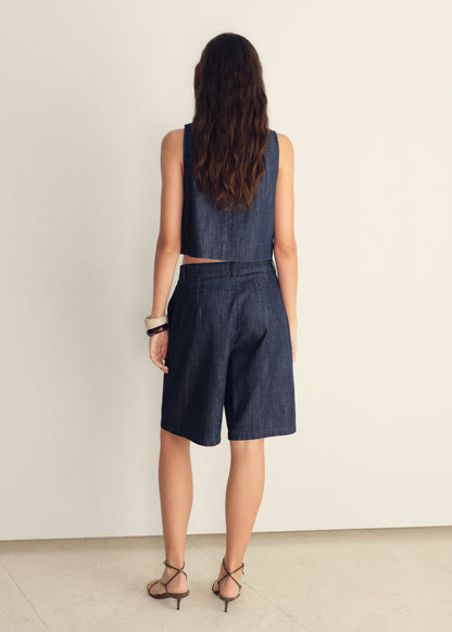 Rinse-wash denim crop top