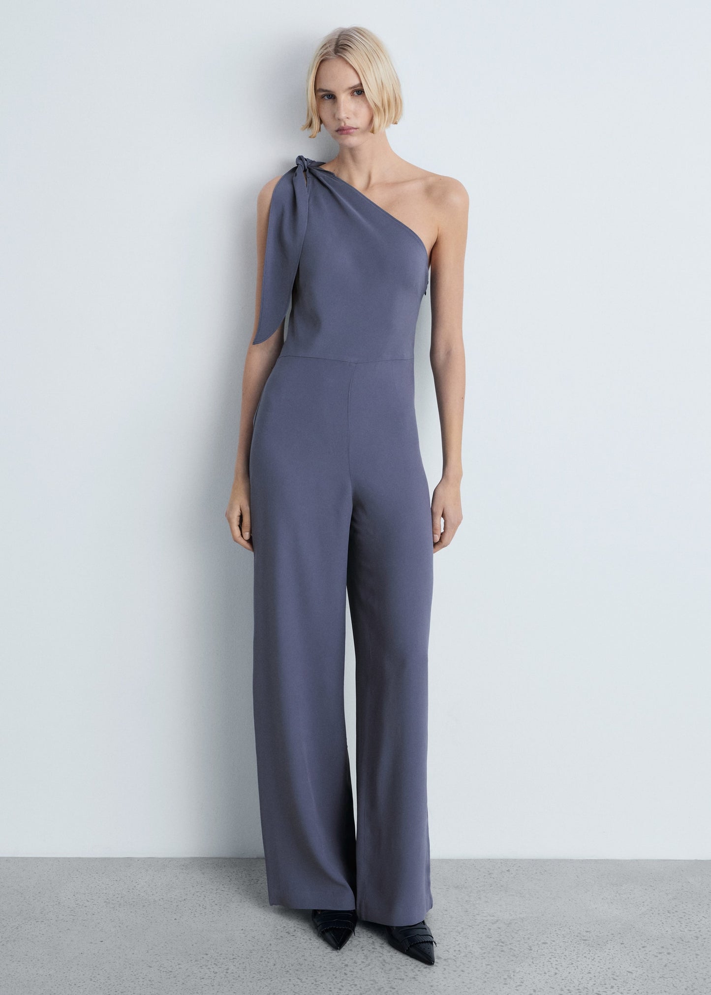 Short-sleeved denim jumpsuit