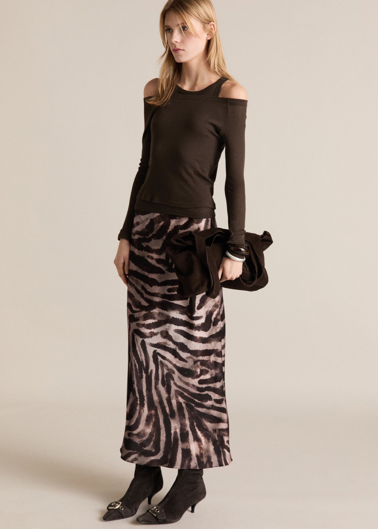 Animal-print satin skirt