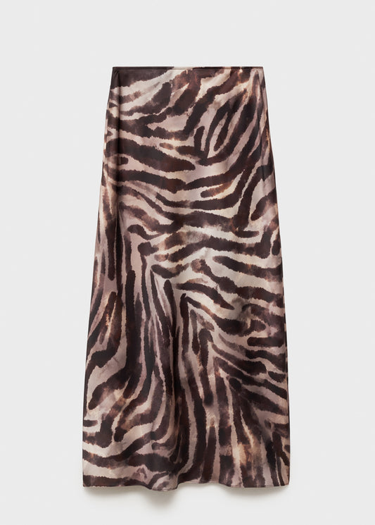 Animal-print satin skirt