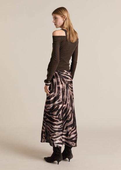 Animal-print satin skirt