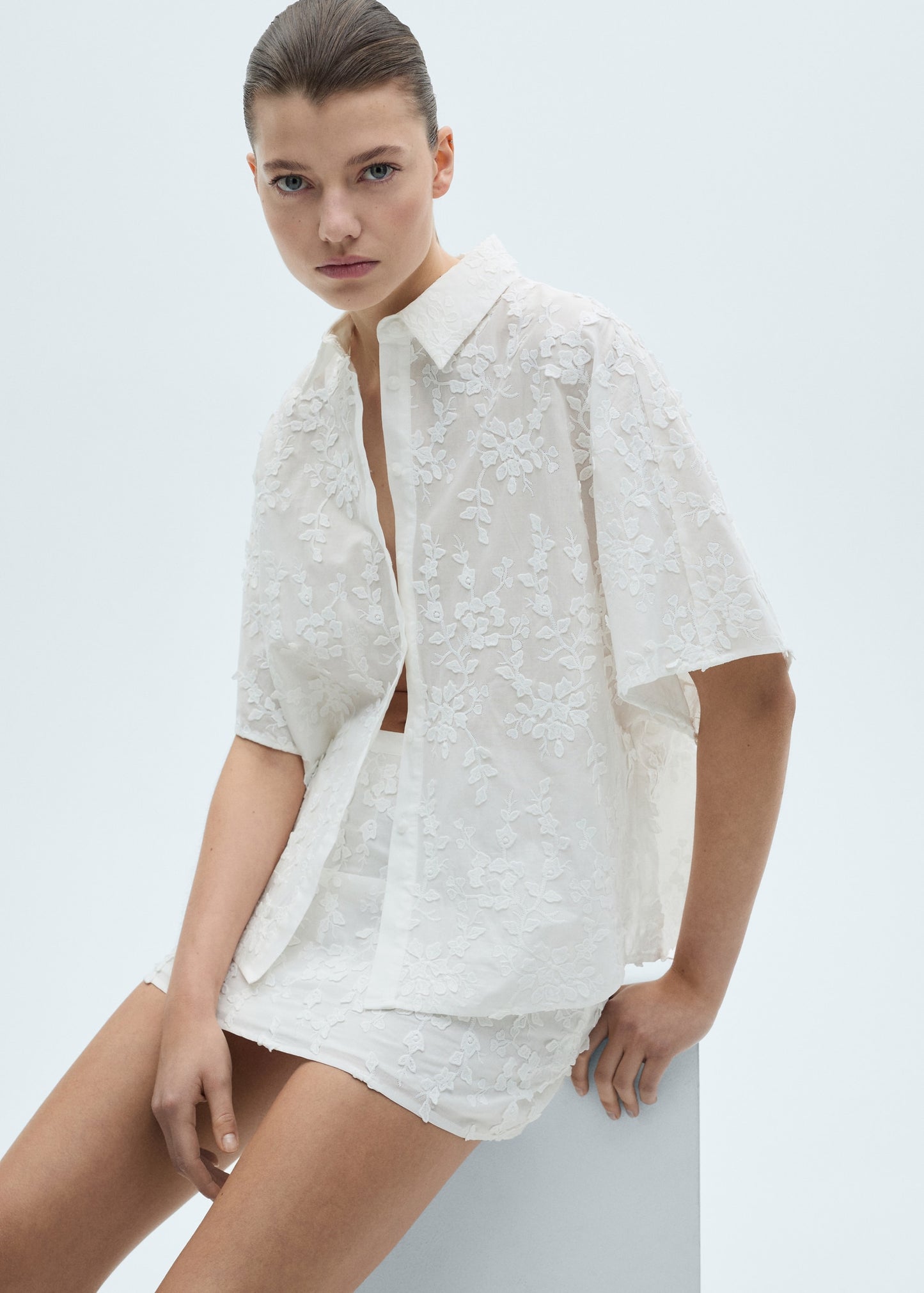 Short-sleeved embroidered shirt