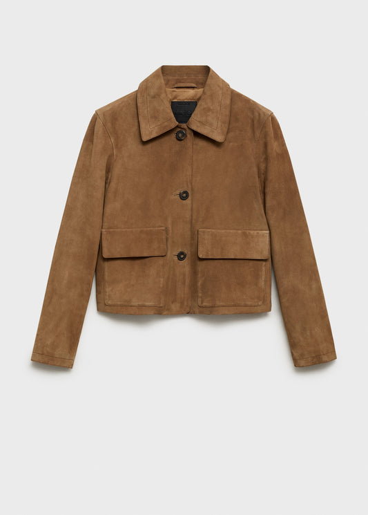 Chest-pocket suede jacket