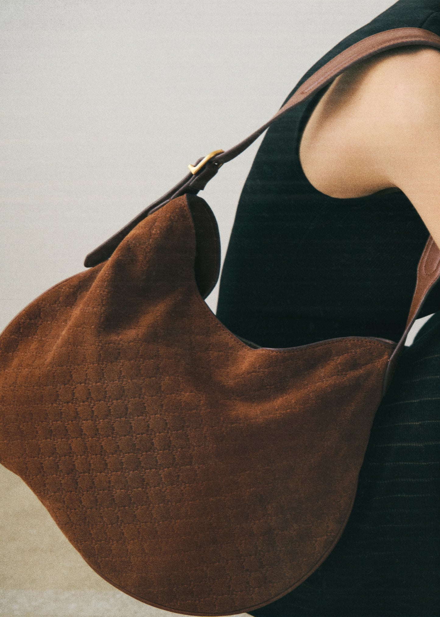 Suede shoulder bag with logo print