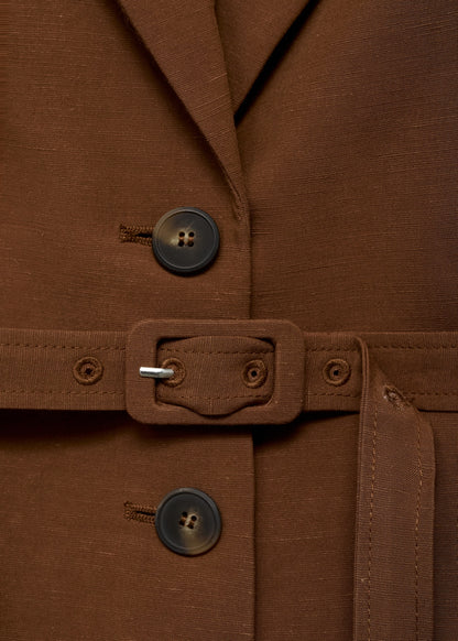 Linen-blend suit jacket with belt