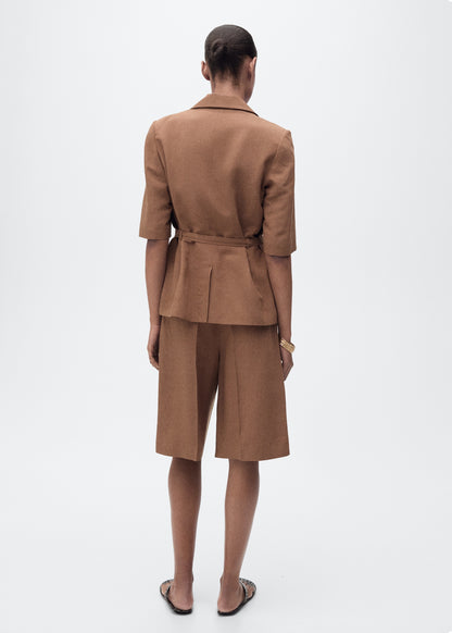 Linen-blend suit jacket with belt