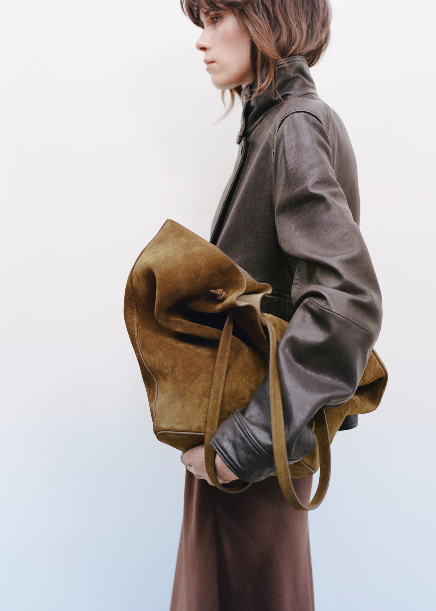 Suede leather shopper bag