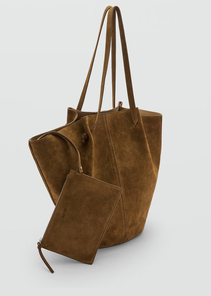 Suede leather shopper bag