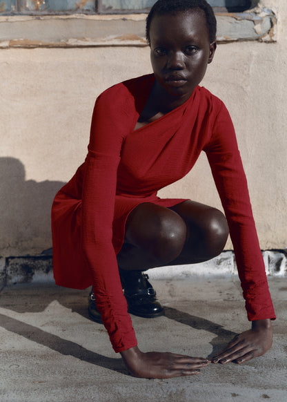 Asymmetric draped gown